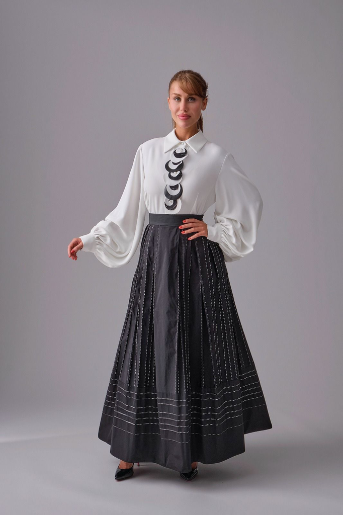Long Skirt with Embroidered Stitching