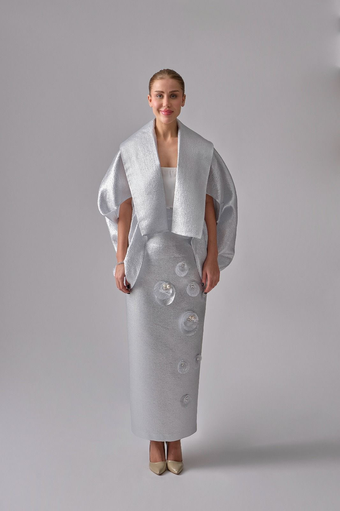 Metallic Skirt with Laser Flowers