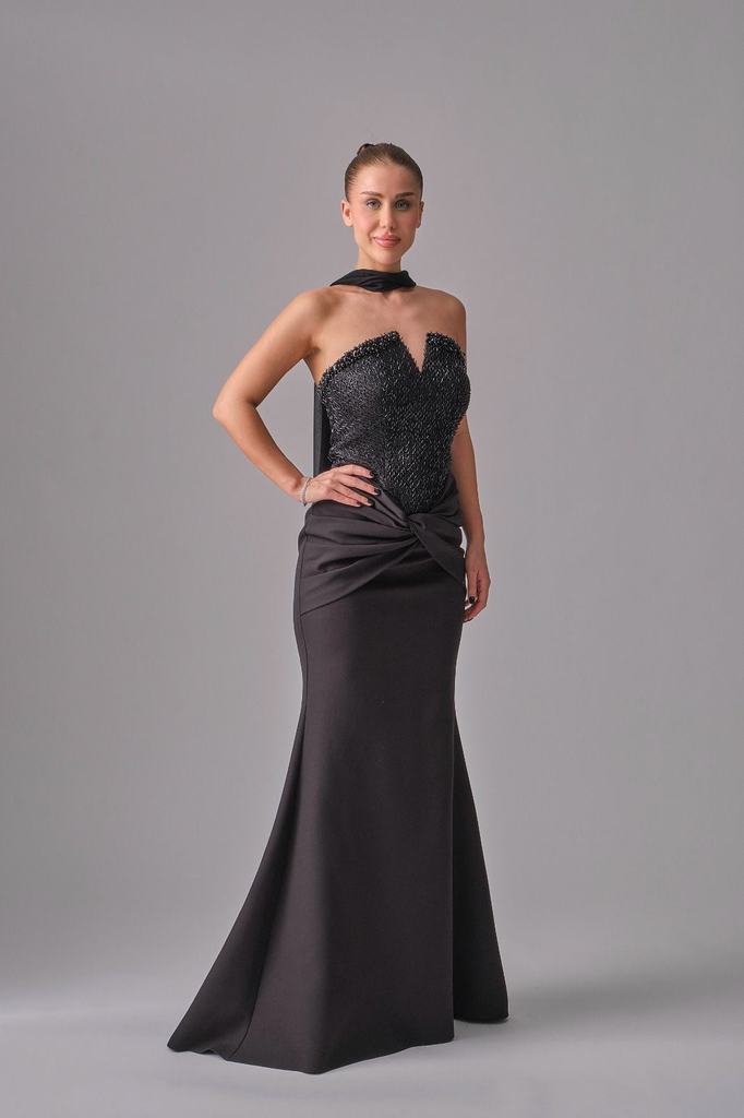 Sequin-Embroidered Evening Dress with Shawl (S(36))