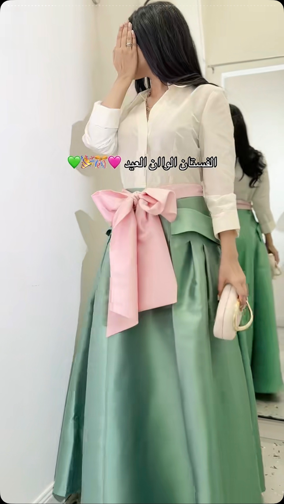 TWO COLORS WITH COLORFUL BELT DRESS