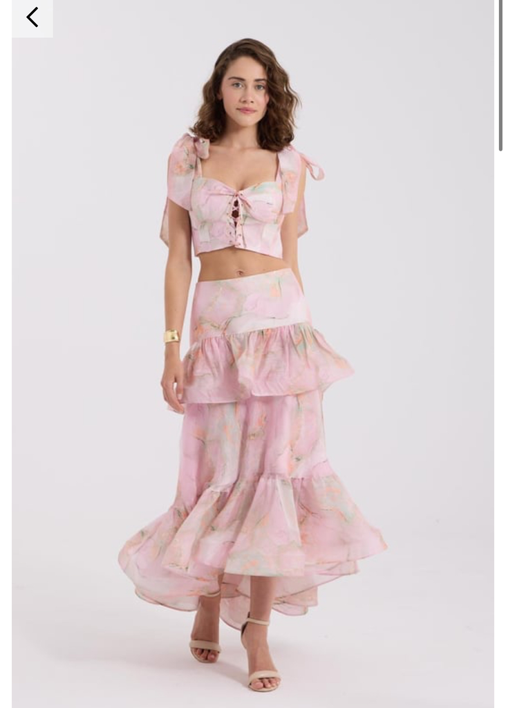 Maxi Skirt with Vichy Print and Linen Blend